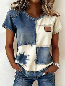 Women's Casual T-Shirt With Print, Round Neck And Short Sleeve - Multicolor 4 - View 1