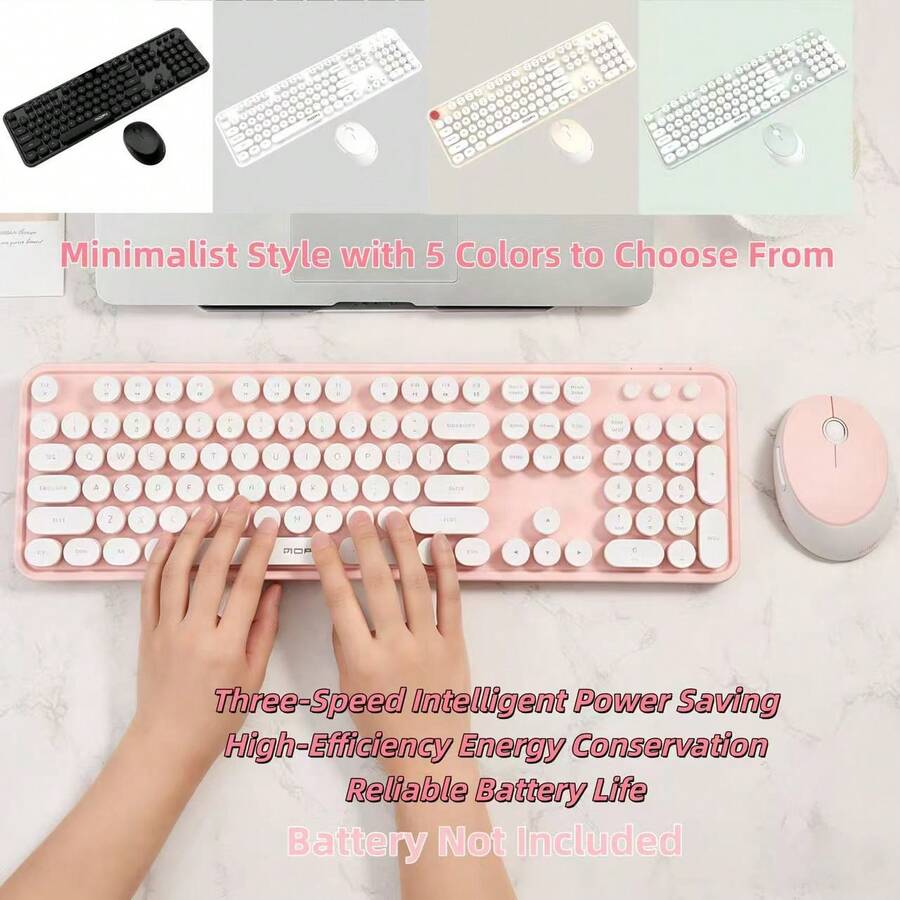 MOFII Sweet 2.4G Wireless Keyboard & Mouse Combo Plug And Play 10M Transmission Silent 104 Keys Multimedia Shortcuts 3 Speed DPI Mouse Compatible Windows Android For Office Home Use Batteries Not Included