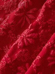 MOD Vestido romántico de hombros descubiertos color vino tinto, adecuado para citas, San Valentín, vacaciones - Rojo cereza - Ver 8