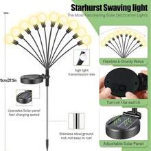 1个6LED/8LED/10LED太阳能萤火虫地插灯，庭院户外小路灯，太阳能供电，防水，适用于花园、庭院、露台、小路、露营布置、节日、婚礼派对装饰 - 黑色 - 查看 5