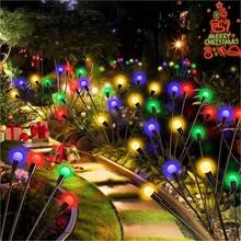 1个6LED/8LED/10LED太阳能萤火虫地插灯，庭院户外小路灯，太阳能供电，防水，适用于花园、庭院、露台、小路、露营布置、节日、婚礼派对装饰 - 黑色 - 查看 8