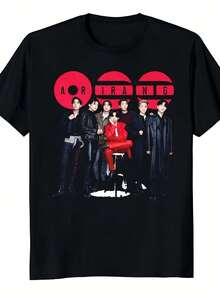 Unisex T-Shirt Featuring The Members Of The Band Aorirang, For Men And Women. This Soft, Versatile T-Shirt, With Its Red And Black Theme, Is A Versatile Everyday Essential For Casual Streetwear In All Seasons. It's An Affordable And Perfect Gift For Fans And Friends. With A Crisp, Flattering Cut, This Garment Creates A Clean And Vibrant Look. Its Relaxed Yet Flattering Silhouette Suits All Body Types, Offering A Style That Is Both Casual And With A Touch Of Elegance. - 黑色 - 查看 1