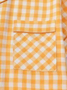 piezas de pijama con pantalón corto, de manga corta y estampado a cuadros para mujeres, ropa de estar por casa de verano - Naranja - Ver 4