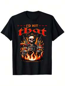 "I'd Hit That Skeleton Drummer" T-Shirt, A Fun Rock/Metal Band Tee Featuring A Skull And Fire Graphic. With A Crisp, Streamlined Cut, This Garment Creates A Clean And Vibrant Look. Its Relaxed Yet Flattering Silhouette Suits All Body Types, Offering A Style That Is Both Casual And Sophisticated. - 黑色 - 查看 6