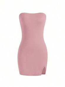 Vestido negro sin tirantes para mujer, minivestido corto - Rosa vieja - Ver 3
