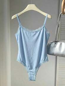 Body Con Tirantes Finos Y Ribete De Encaje Para Mujer - Azul - Ver 1