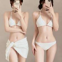 Nuevo Bikini Sexy de Tres Piezas Estilo Ins 2026 con Sensación Avanzada y Efecto Adelgazante para Vacaciones en la Playa - BLANCO - Ver 1