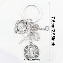 Llavero de aleación con colgante de Jesús, accesorio de llavero con corazón hueco, llavero vintage de cruz de doble cara - Multicolor - Ver 3