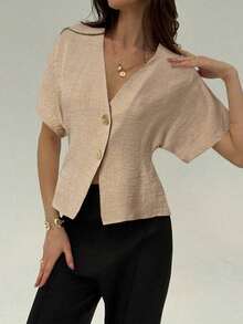 casuales elegantes de color blanco sólido con mangas de murciélago para mujeres, románticas para salir en verano - Albaricoque 2 - Ver 4