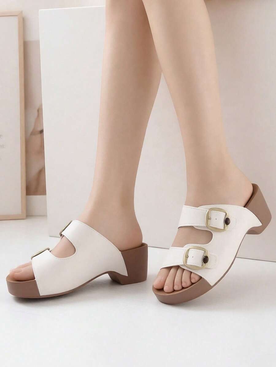 Women's Platform Wedge Sandals, Open Toe Strap Slides, Fashionable Versatile Beach Slippers For Summer - White - View 1