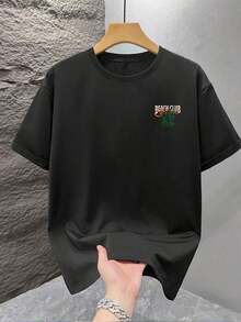 Camiseta de manga corta holgada con estampado de moda para hombres GRDR| Diseño exquisito| Esencial de verano| Fácil de combinar| Muestra tu estilo N7FL - Negro - Ver 3