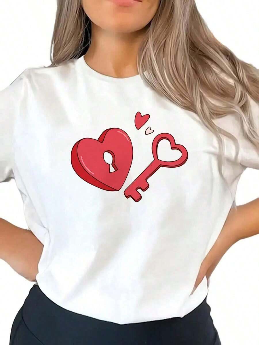 Comfortable | 1 Women's T-Shirt 100% Breathable Cotton | Casual Short Sleeve T-Shirt For Women - Printed Design, Loose Crew Neck, Medium Stretch Breathable Fabric, Machine Washable, Versatile Top For All Seasons, Casual Wear, Fun Prints, Comfortable Material, New And Modern Style - Ideal For Summer - 白色的 - 查看 1