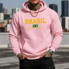 Kangaroo Hoodie With Pocket, Winter Style, Brazil, South America, Brazilian National Team - Màu Hồng baby - Xem 3