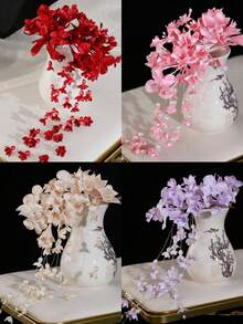 1pc Lily Of The Valley Flower Tassel Edge Hair Clip, New Chinese Style Fabric Flower Pearl Tassel Hair Pin, Gentle Atmosphere Updo Hair Accessory - Multicolor - View 3