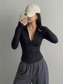 Sudadera ligera de mujer comoda elastica - Negro - Ver 1