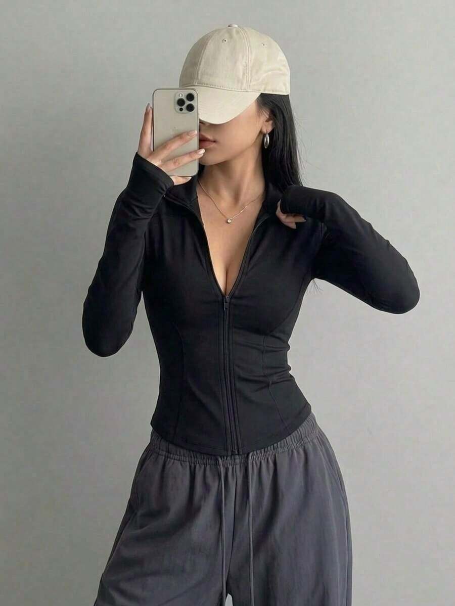 Sudadera ligera de mujer comoda elastica - Negro - Ver 1