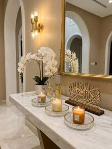 Glass Pillar Candle Holder Base: Round Glass Candle Holder Base, Suitable For Dinner, Wedding And Party Table Centerpiece Decoration, Can Be Used As Wedding And Valentine's Day Table Coaster, Home Room Decor, Holiday Party Decoration, Table Decor - Transparent Gold-rimmed Version - View 12