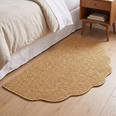 1pc Asymmetrical Wave Half-Circle Shaped Faux Jute Fiber Rug, Modern Minimalist Luxury Style Wooden Grain Bathroom Doormat, Washable And Easy To Clean, Suitable For Entryway, Patio, Doormats, Shoe Mats, Carpets, Rugs, Outdoor Mats, Kitchen Rugs, Home Decor, Front Door Mats, Area Rugs, Outdoor Pads, All Season Use