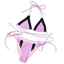 Y2k Polk Dot Print Lace Edge Cutie Harajuku Punk 2000s Subculture Gothic Vintage Sexy Spicy Girl Aesthetics Swimsuit Bikini Set - 薰衣草 - 查看 5