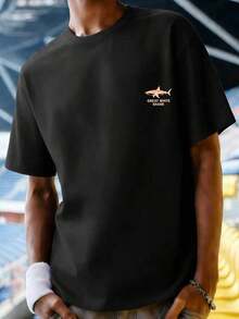 Anatomy Of The Great White Shark T-Shirt, Organic Cotton, Double-Sided Print, Anti-Shrink, Classic Fit, Basic, All-Day Comfort. - 黑色 - 查看 2