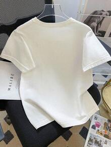 Summer TopsResyla Letter Slogan & Sun Graphic Round Neck Short Sleeve T-Shirtcotton T-Shirt - White - View 2
