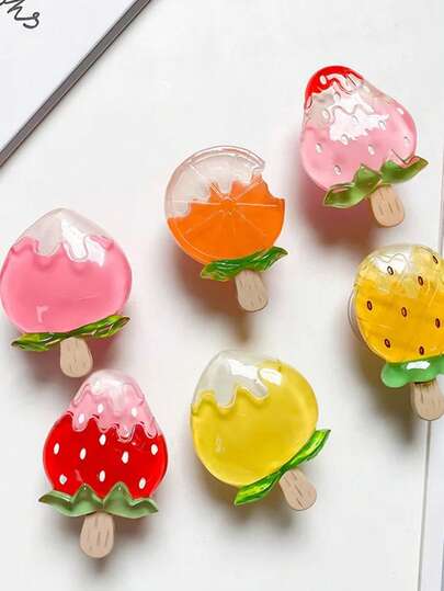 1pc INS Strawberry Peach Ice Cream Acrylic Resin Phone Holder, Foldable Portable Air Cushion Phone Stand For Desk