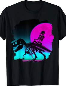 Halloween T-Shirt With A Skull Mounted On A T-Rex Dinosaur Skeleton, Women's Blouses, Blouses, Casual Blouses For Women, Casual Tops For Women, Women's Tops, Tops, Unisex. - 黑色 - 查看 1