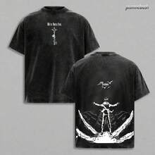The Key To Freedom – MU0Z Oversized Anime T-Shirt With Vintage Wash Effect - 黑色 - 查看 1