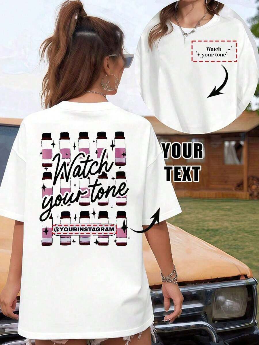 Personalize Your Comfortable Double-Sided Casual T-Shirts For Women, Add Your Own Text To Design Your Custom Printed T-Shirts, Custom T-Shirts For Stylists - Beauty T-Shirts, Gifts For Hairdressers, Gifts For Stylists. - 白色 - 查看 1