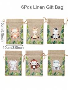 6入叢林動物抽繩袋 束口小袋 禮品包裝袋 包裝用品 生日派對用品 兒童生日禮物 派對小禮物 零食收納袋 糖果袋 派對袋填充物 嬰兒洗禮 1歲生日 家庭生日佈置 叢林主題派對 - 叢林動物 - 查看 12