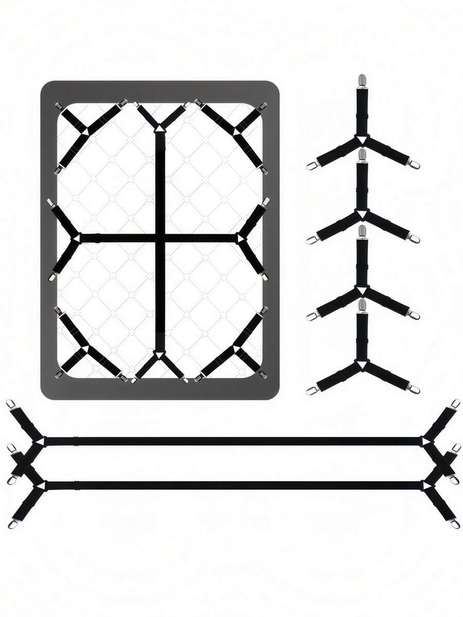 LMMAKE Bed Sheet Straps, 6 Pack Fitted Bed Sheet Fasteners Clips Adjustable Crisscross Bed Sheet Holder Straps For Corners Mattress Sheet Suspenders Grippers Bedding Accessories, Black