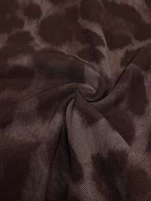 Body de manga larga con hombros transparentes y estampado de leopardo para mujer - Café integral - Ver 6