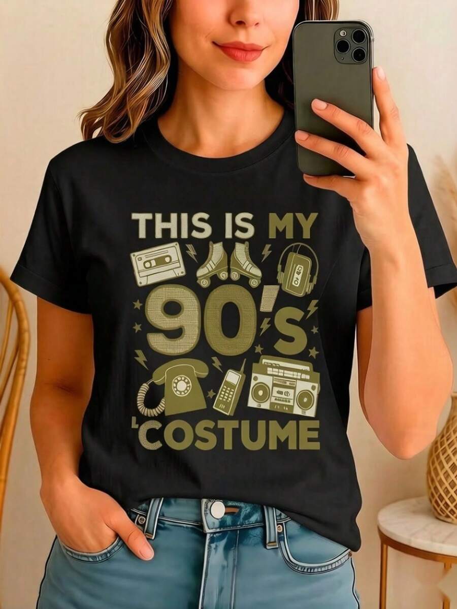 Vintage 90s Graphic T-Shirt With Football Motifs, Fun, Retro Style, Unisex, Loose Fit, Soft And Breathable Fabric, Ideal For Everyday Wear, Outdoor Activities, Music Festivals, Parties Or As A Creative Gift For Friends. - 黑色 - 查看 1
