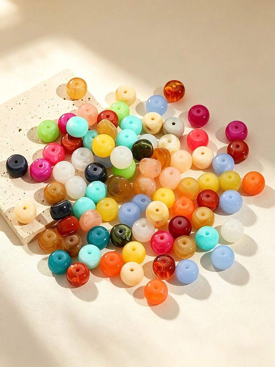 10颗/40颗/80颗/160颗随机多色亚克力复古孔雀石仿珠,散珠,适用于DIY珠宝制作、手工艺品、手链、项链、耳环、手机挂绳、钥匙扣等。 - 隨機混色車輪珠 - 查看 1