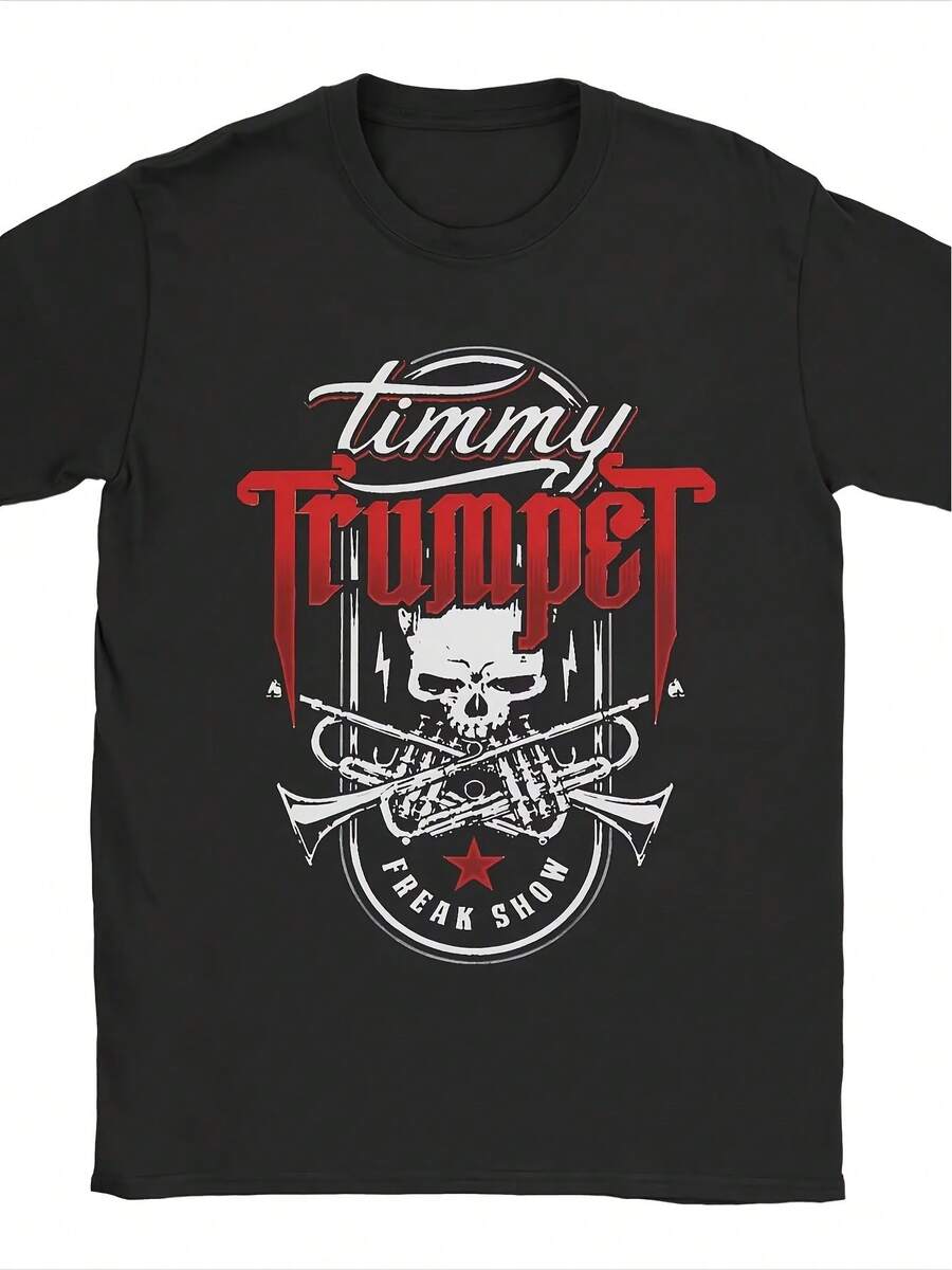 Unisex T-Shirt Featuring A Red And White Timmy Trumpet Design. Soft And Versatile, This Essential For Year-Round Casual Wear Is Perfect For Any Occasion. An Affordable Everyday Essential, It Makes A Great Gift For Fans And Friends. With Its Crisp, Streamlined Cut, This T-Shirt Creates A Clean And Vibrant Look. Its Relaxed Yet Flattering Silhouette Suits All Body Types, Offering A Style That's Both Casual And Sophisticated. - 黑色 - 查看 1