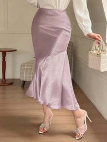 1 pieza Falda de sirena de satén sólido ajustada para mujer, primavera/verano - Morado - Ver 7