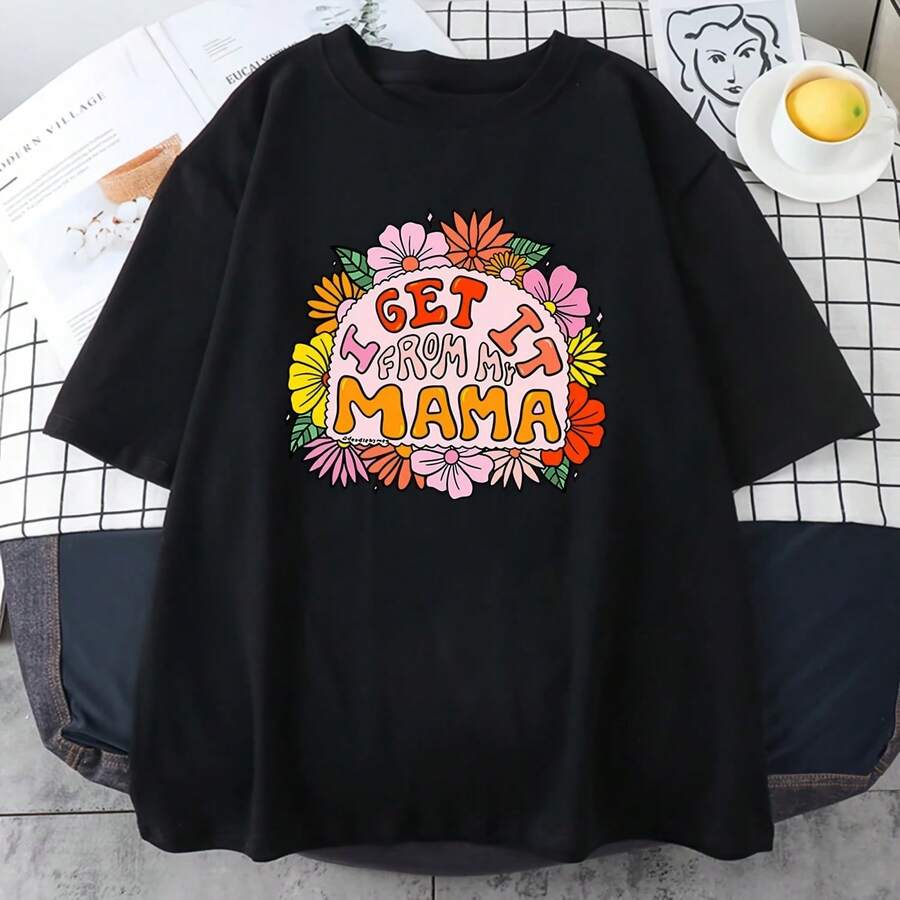Camiseta con estampado I Get It From My Mama Many Flowers Girls Trip 2026, camiseta informal de manga corta con cuello redondo - forma - Ver 1