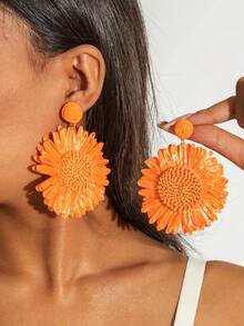 imoli 1 Pair Bohemian Style Handmade Raffia Flower Stud Earrings, Fashionable Jewelry Gift Suitable For Beach Vacation - Multicolor - View 3