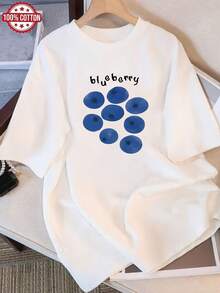 Camiseta holgada de verano con cuello redondo para mujer, moderna, cómoda e informal, perfecta para un estilo juvenil de uso diario - Blanco - Ver 5