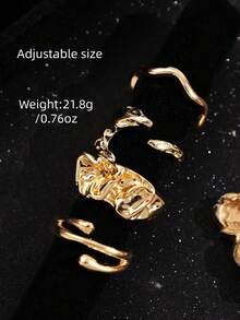 Set de 4 anillos geométricos minimalistas, de alta gama, versátiles, de estilo punk y hip-hop, ideales para el uso diario de los hombres, festivales y fiestas - Multicolor - Ver 7