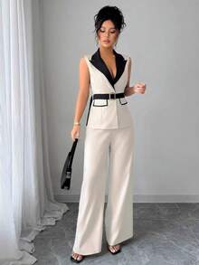 Nuevo Conjunto Elegante Sin Tirantes Chaleco y Pantalón Recto - Albaricoque 12560 - Ver 3