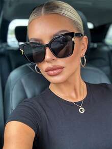 1pc Cat Eye Oversized Fashion Glasses, Versatile Elegant Women's Glasses Suitable For Daily Wear, Street Style, Vacation, Travel, Beach, Outdoor, Travel Beach Accessories - màu đen - Xem 1