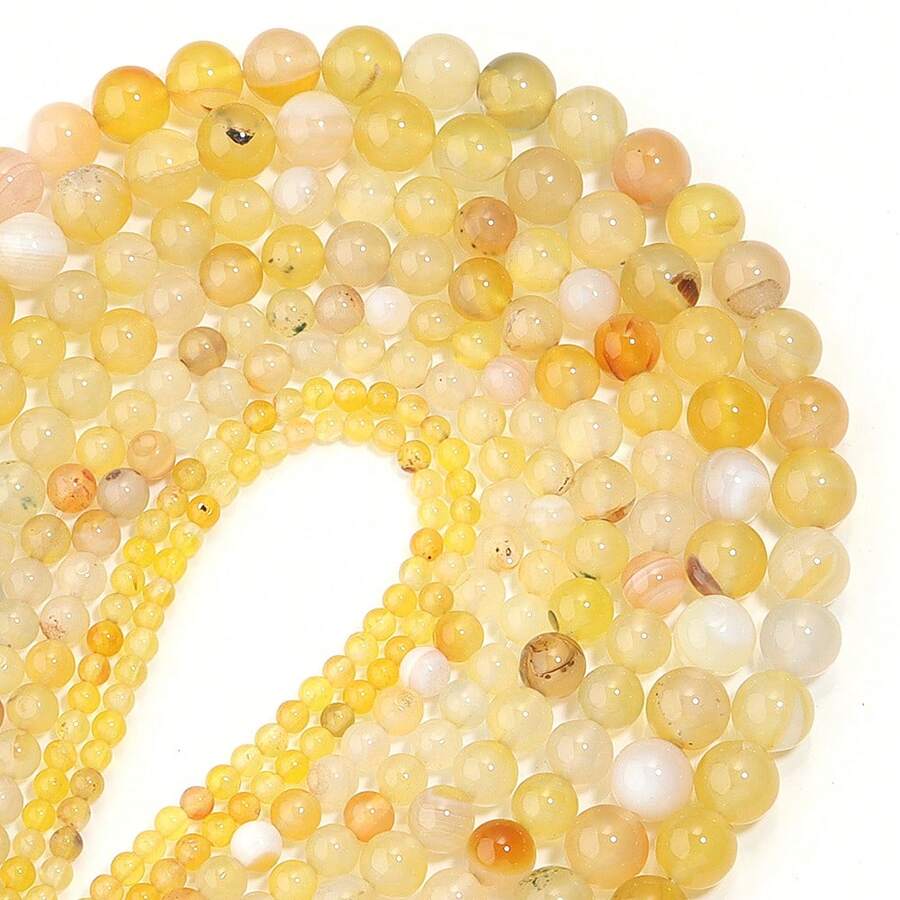 1pc Natural Stone Beads, Yellow Striped Agate Round Beads 4/6/8/10mm, Natural Stone Beads Suitable For DIY Bracelets, Necklaces, Phone Charms, Jewelry Making