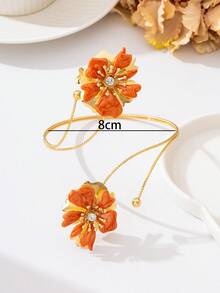 Bracelet jonc en émail coloré, bijou floral multicouche avec pierres précieuses, cadeau élégant et unique pour les femmes - Orange - Voir 4