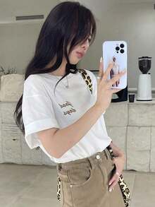 Soft  Camiseta de manga corta con bordado de letras para mujer en verano pattern - Blanco - Ver 4