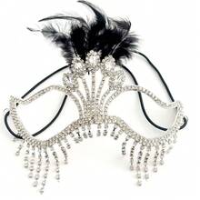 1 pieza Máscara de moda con plumas y rhinestones, 1 pieza Máscara de cantante de etapa de Halloween con flecos de rhinestones, 1 pieza Accesorio de joyería de rendimiento para mujer - Plateado - Ver 9