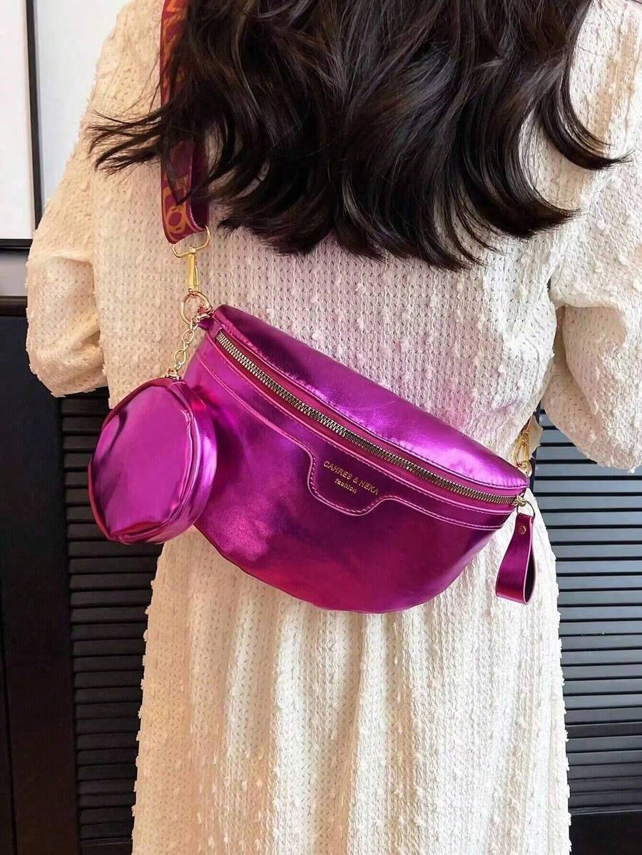 Tas Tangan Warna Polos yang Modis dan Serbaguna, Tas Selempang Kasual Minimalis Baru, Tas Jinjing untuk Komuter Wanita - Hot Pink - View 1