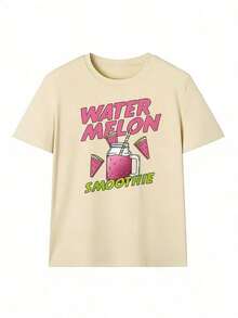 Watermelon Smoothie Design T-Shirt,  Short-Sleeve T-Shirt For Spring/Summer 2026, Made In Mexico, 180 Grams. Cartoon Print, Couple Design, Suitable For Indoor Or Outdoor Wear. Crew Neck, Unisex, Ideal For Office And Leisure. One-Pack. - APR-P631577SLNDXZGY427 - 查看 2