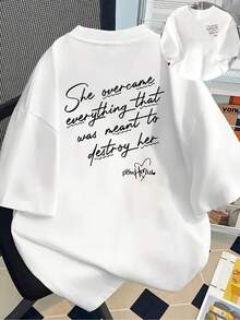 180g Cotton Short-Sleeved T-Shirt - Printed On The Front And Back - Ellaó Everything, Inspirational Quote -  Printed T-Shirt For Women, Spring/Summer, Your Best Choice! - Unisex Style. - 白色 - 查看 1