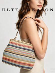 Túi đeo vai cỡ lớn kẻ sọc thời trang dành cho nữ, túi xách PP làm từ rơm cao cấp, túi clutch dệt sang trọng, túi đi biển mùa hè, túi du lịch. - Nhiều màu - Xem 7